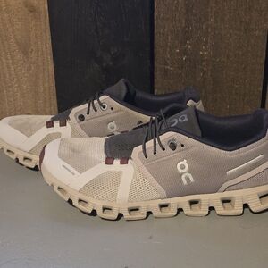 On Running Beige and Gray Women's Athletic Shoes